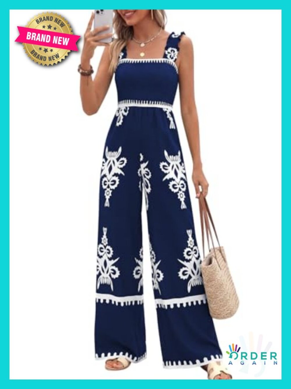 Womens Jumpsuit Casual One Piece Boho Summer Outfits Shirred Strap Wide Leg